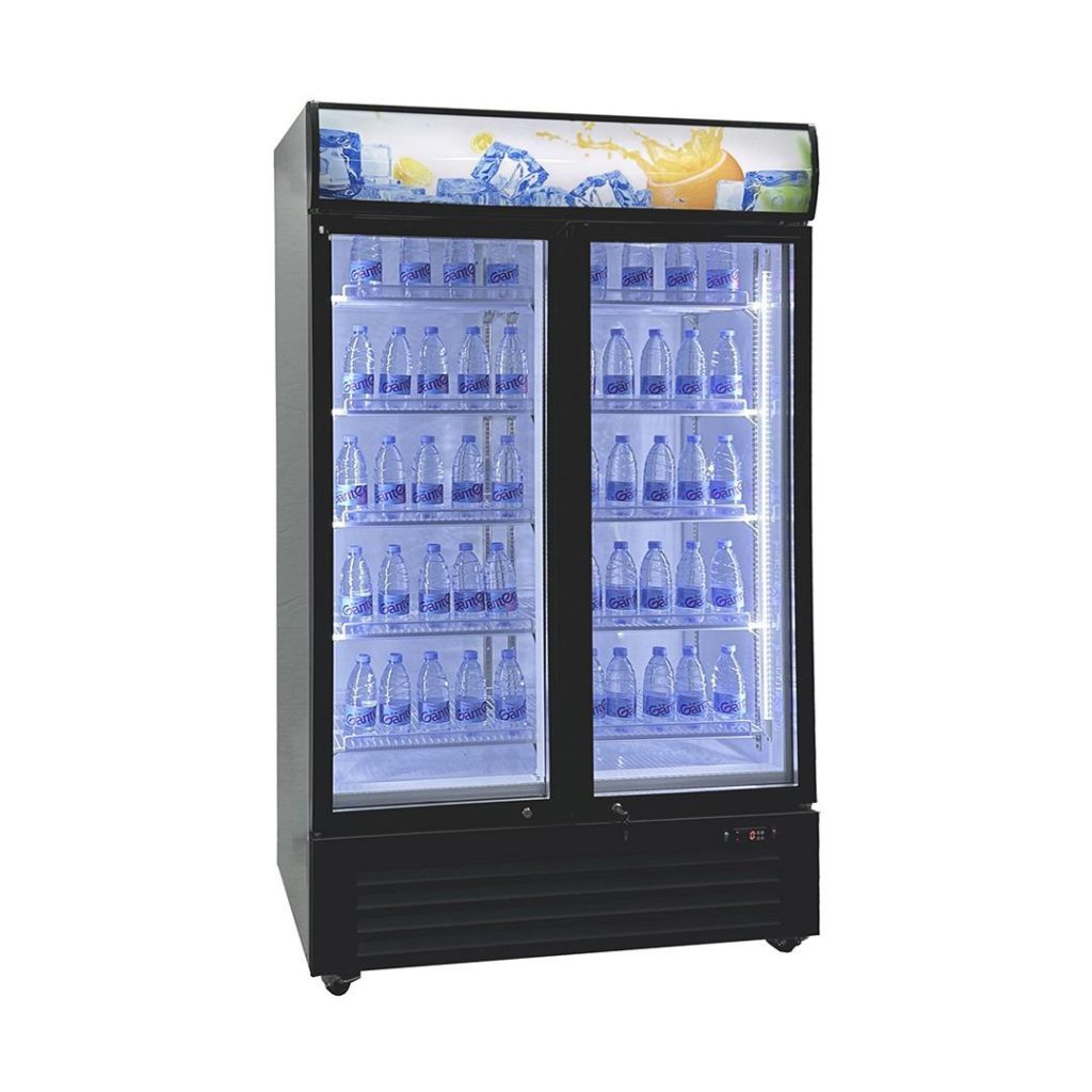 מקרר שתייה שחור עומד כפול דלת זכוכית 900 ל' + תאורת LES