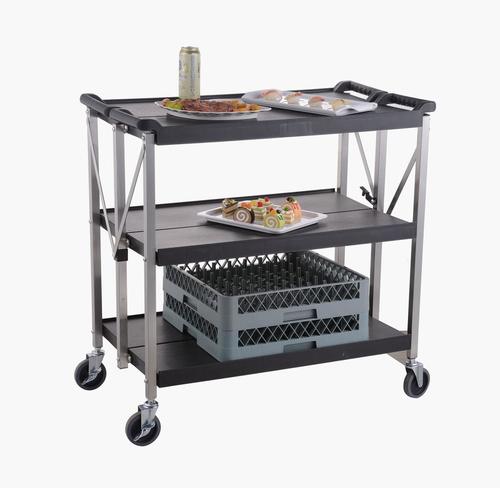 עגלת שירות לשינוע מזון 3 מדפים מתקפלת פלסטיק