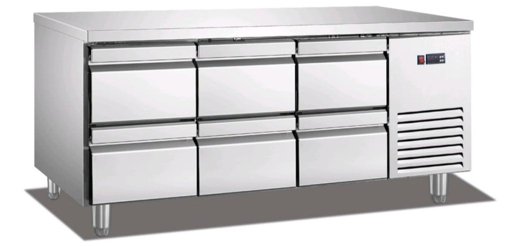 מקרר דלפק נירוסטה 6 מגירות 1800/700/850 מ"מ, 400W, מעלות 2-8