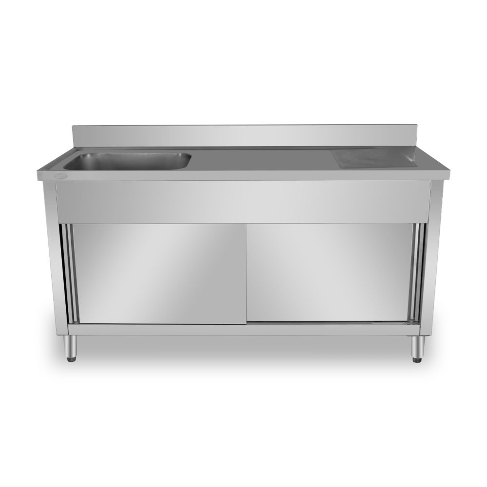 ארונית נירוסטה 1400/700/850 מ"מ + כיור צד שמאל במידות: 500/400/250 מ"מ נסליין