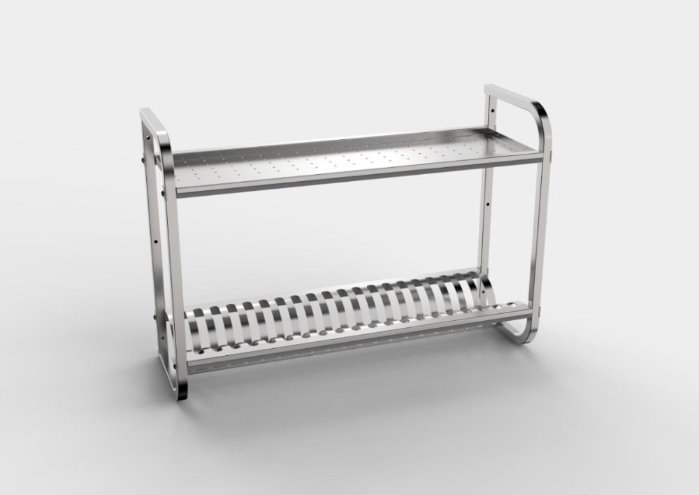 מייבש כלים נירוסטה 304 תעשייתי מדף עליון שטוח לכוסות מדף תחתון לצלחות 700*365*1000 נסליין