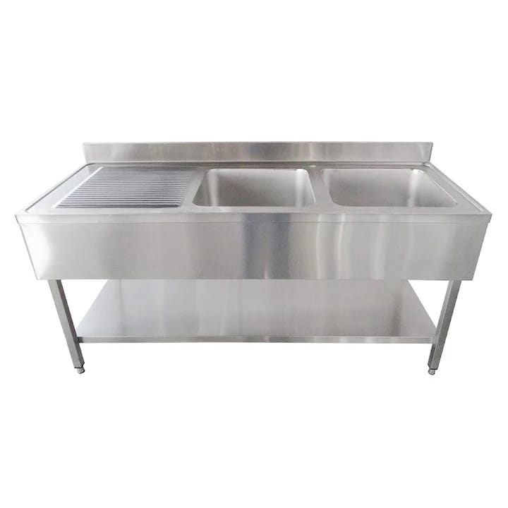 שולחן עבודה נירוסטה עם 2 כיורים 180 ס"מ