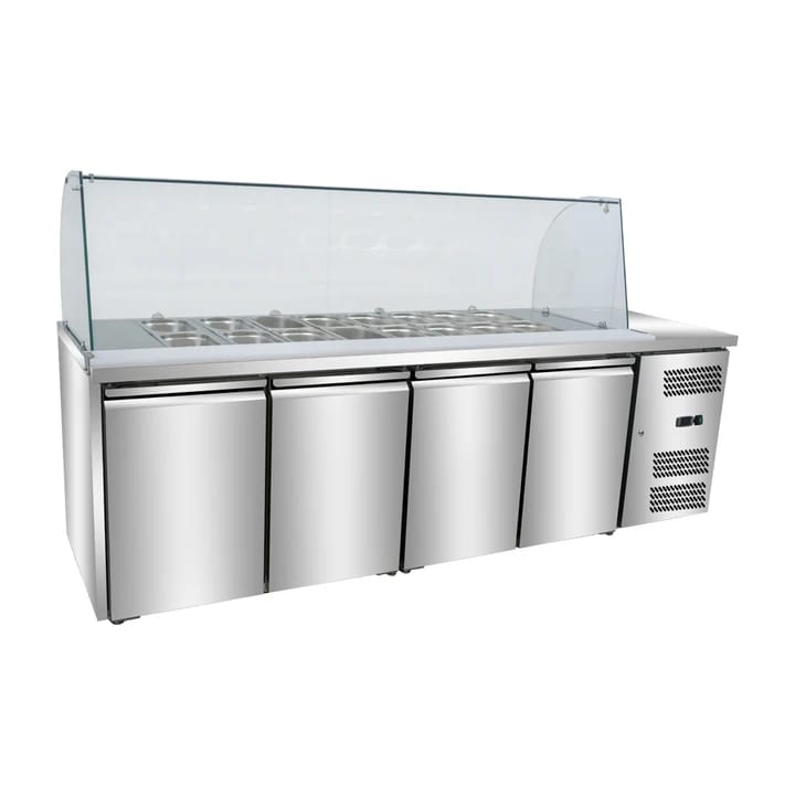 מקרר סלטיה נירוסטה עם 4 דלתות + זכוכית מעוגלת