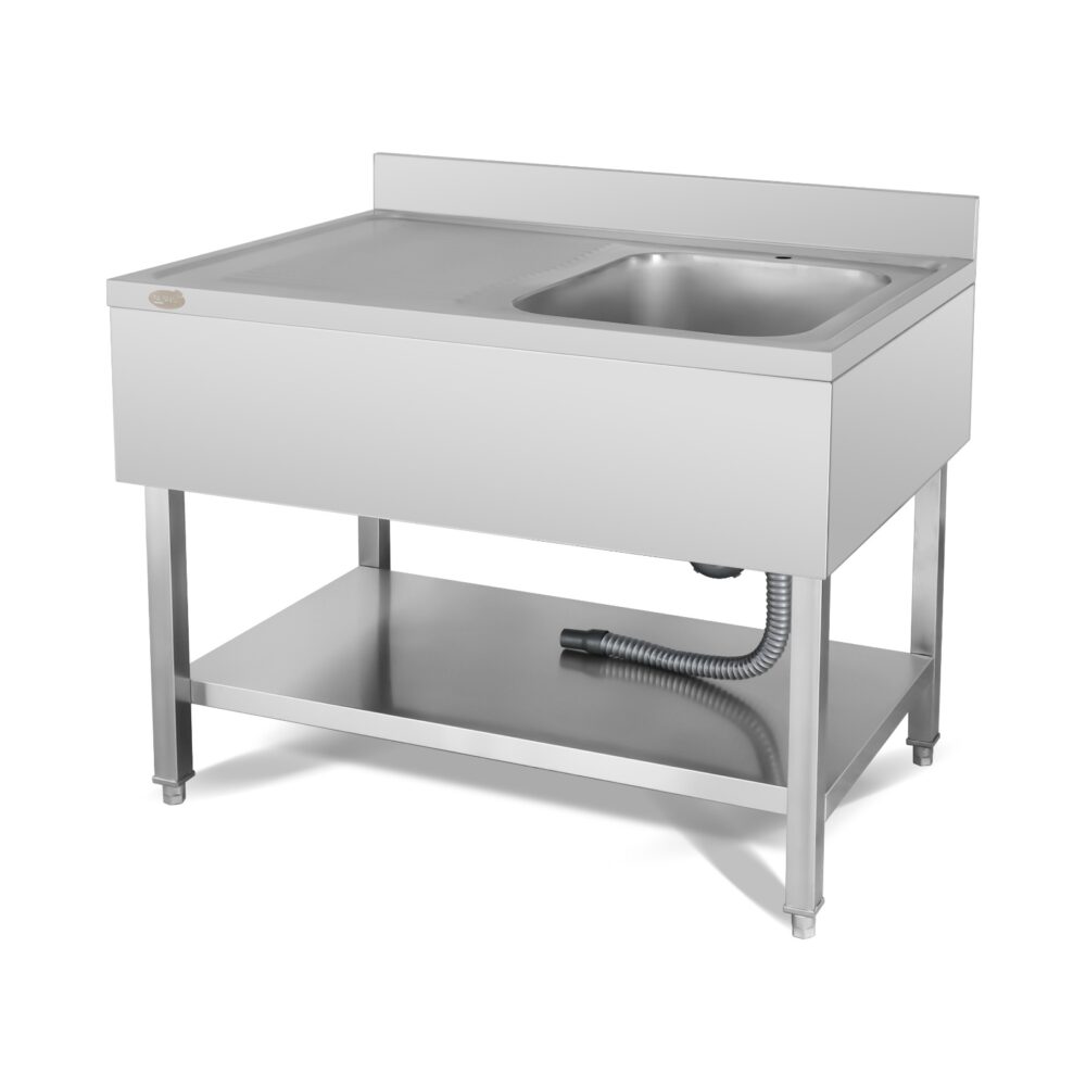 שולחן עבודה נירוסטה 1600/700/850 מ”מ עם כיור ימין במידות: ‏500/500/250 מ”מ נסליין