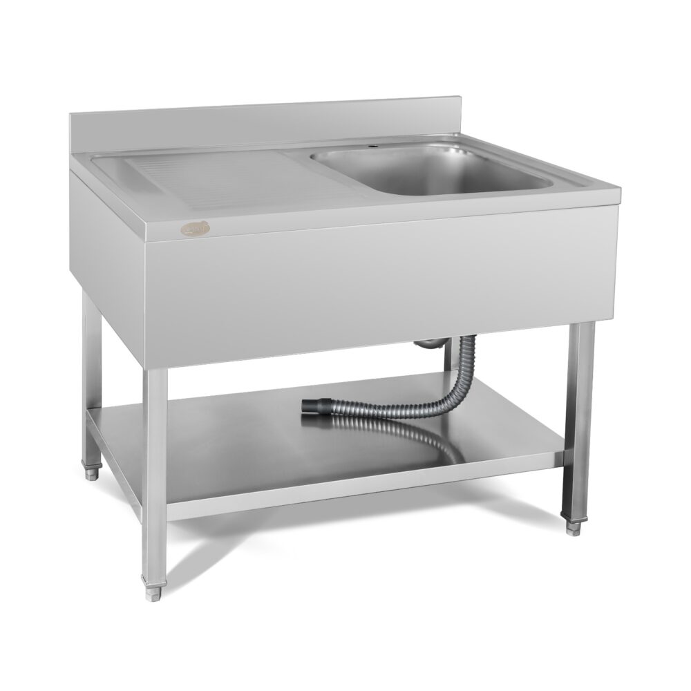 שולחן עבודה נירוסטה 1000/700/850 מ”מ עם כיור ימין במידות: ‏400/500/250 מ”מ נסליין