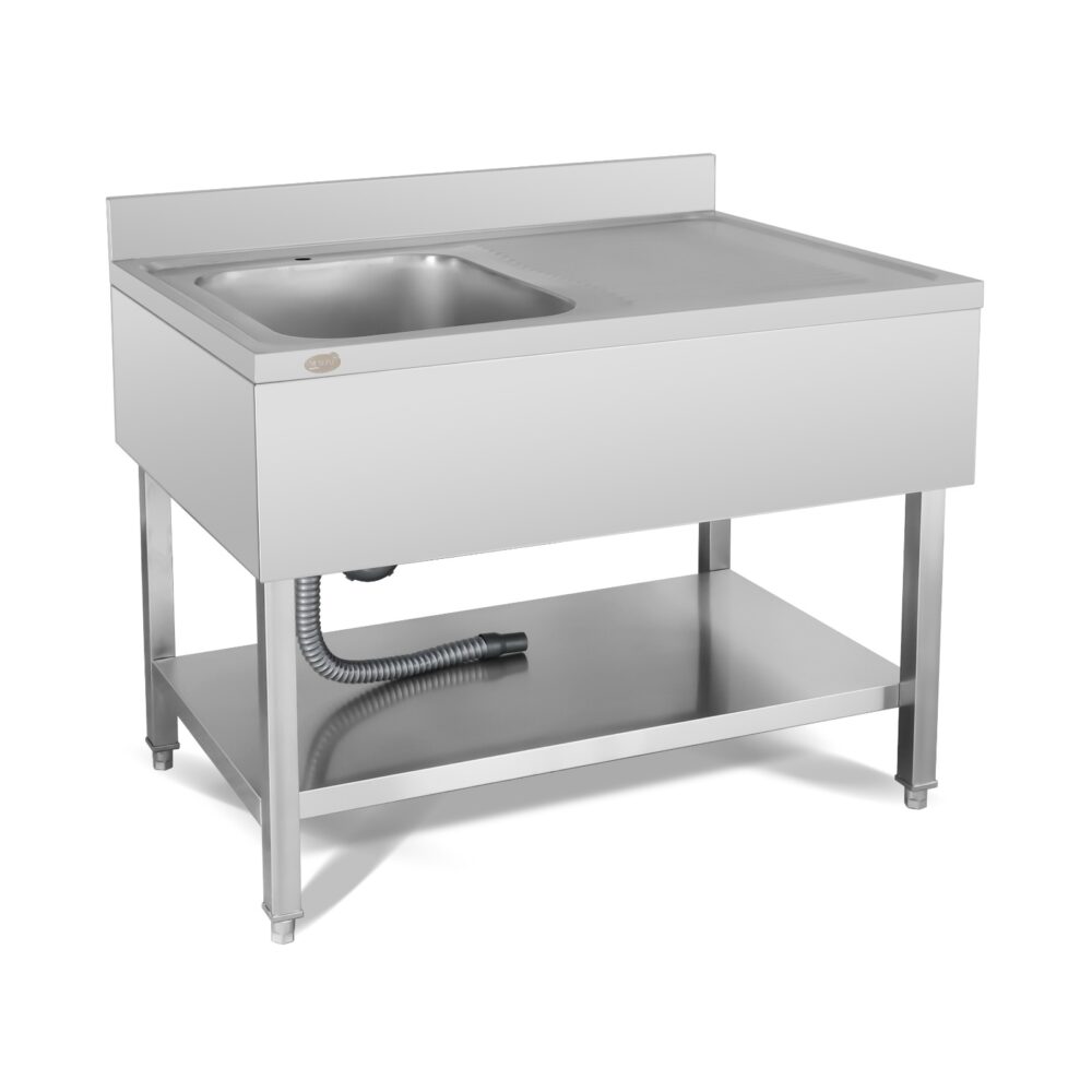 שולחן עבודה נירוסטה 1400/700/850 מ”מ עם כיור שמאל במידות: ‏500/500/250 מ”מ נסליין