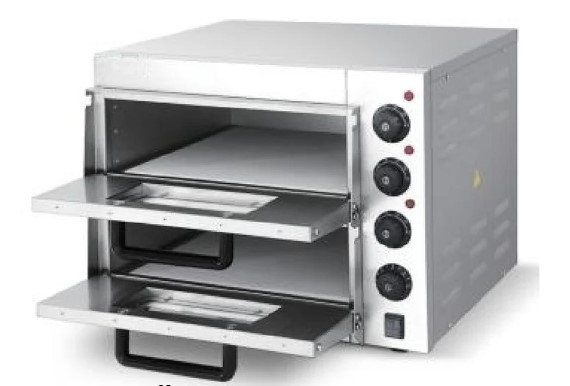 תנור פיצה נירוסטה כפול תעשייתי מקצועי עם אבן שמוט