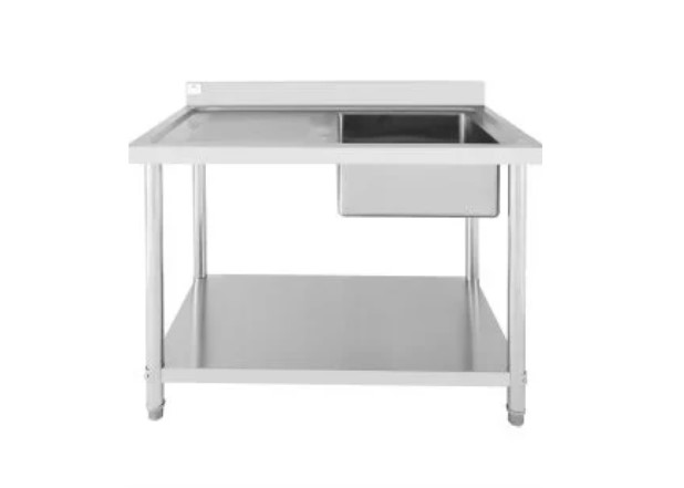 שולחן נירוסטה + כיור + מדף תחתון 150 ס"מ