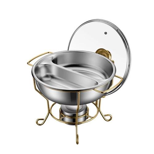 שפינגדיש עגול נירוסטה עגול מכסה זכוכית מחולק ידיות זהב 8 ליטר 46/38/32 ס"מ