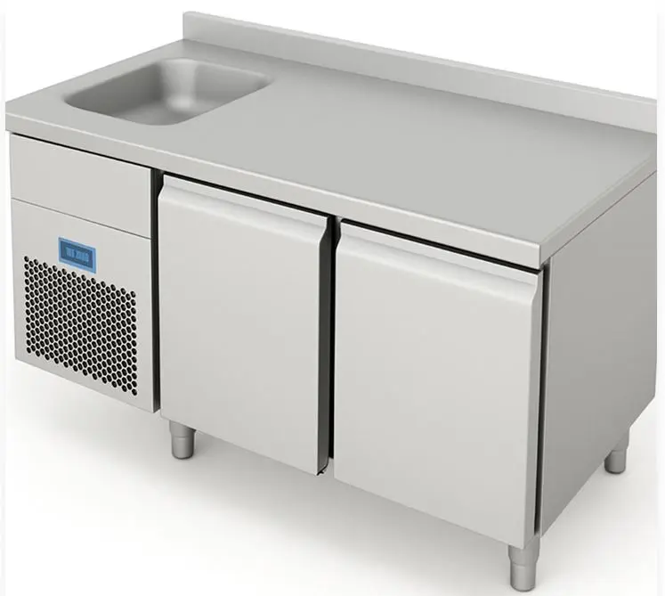 מקרר דלפקי 2 דלתות, עם כיור שמאל 40X40X25 רוחב 157 עומק 70 גובה 100 (כולל הגבהה אחורית) אוויר מאולץ