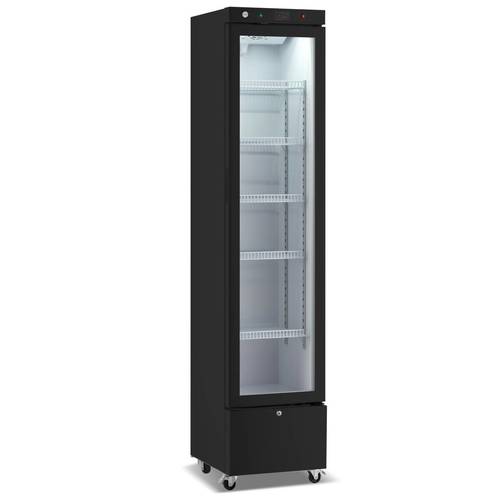 מקרר משקאות גבוהה וצר תעשייתי עם דלת שקופה
