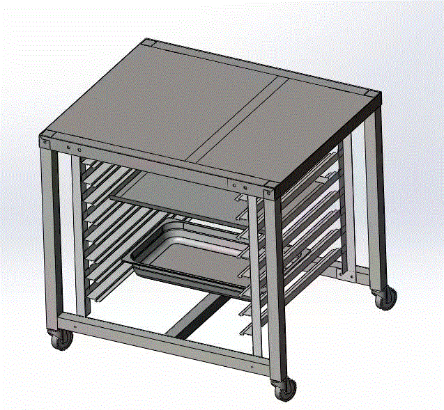 עגלת נירוסטה איכותית לתנור של FUOCO COOK עם 8 מגשים, מתאימה לגודל גסטרונום 60X40, מידות: 86 רוחב, 73 עומק, 80 גובה