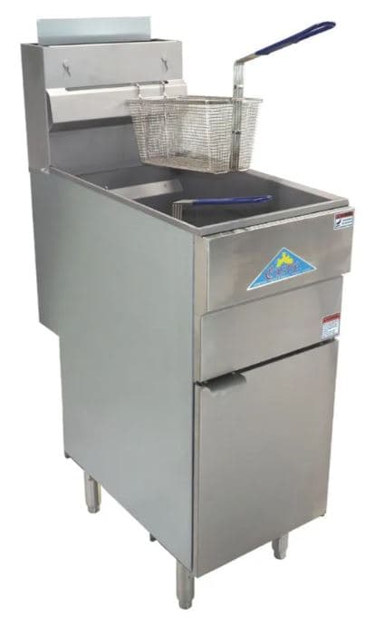צ'יפסר גז CASTLE עם 4 מבערים - תפוקה כוללת של 120,000 BTU, מידות 40 רוחב ו-77 עומק, ויכולת להכיל 25 ליטר שמן